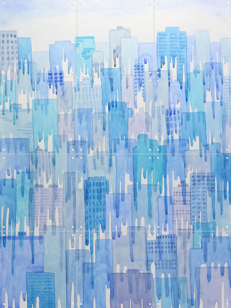 IXXI Dripping Houses, Natalie Bruns - 60 x 80 cm - Gratis ophangtool - Grote wanddecoratie en posters - Abstract, Aquarel, Slaapkamer, Woonkamer