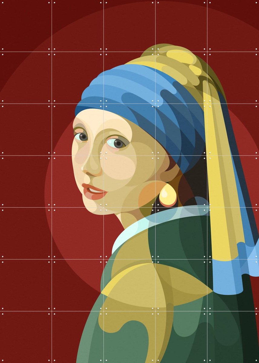 IXXI Girl with a Pearl Earring, Elke Uijtewaal - 100 x 140 cm - Gratis ophangtool - Grote wanddecoratie en posters - Illustraties, Klassiek