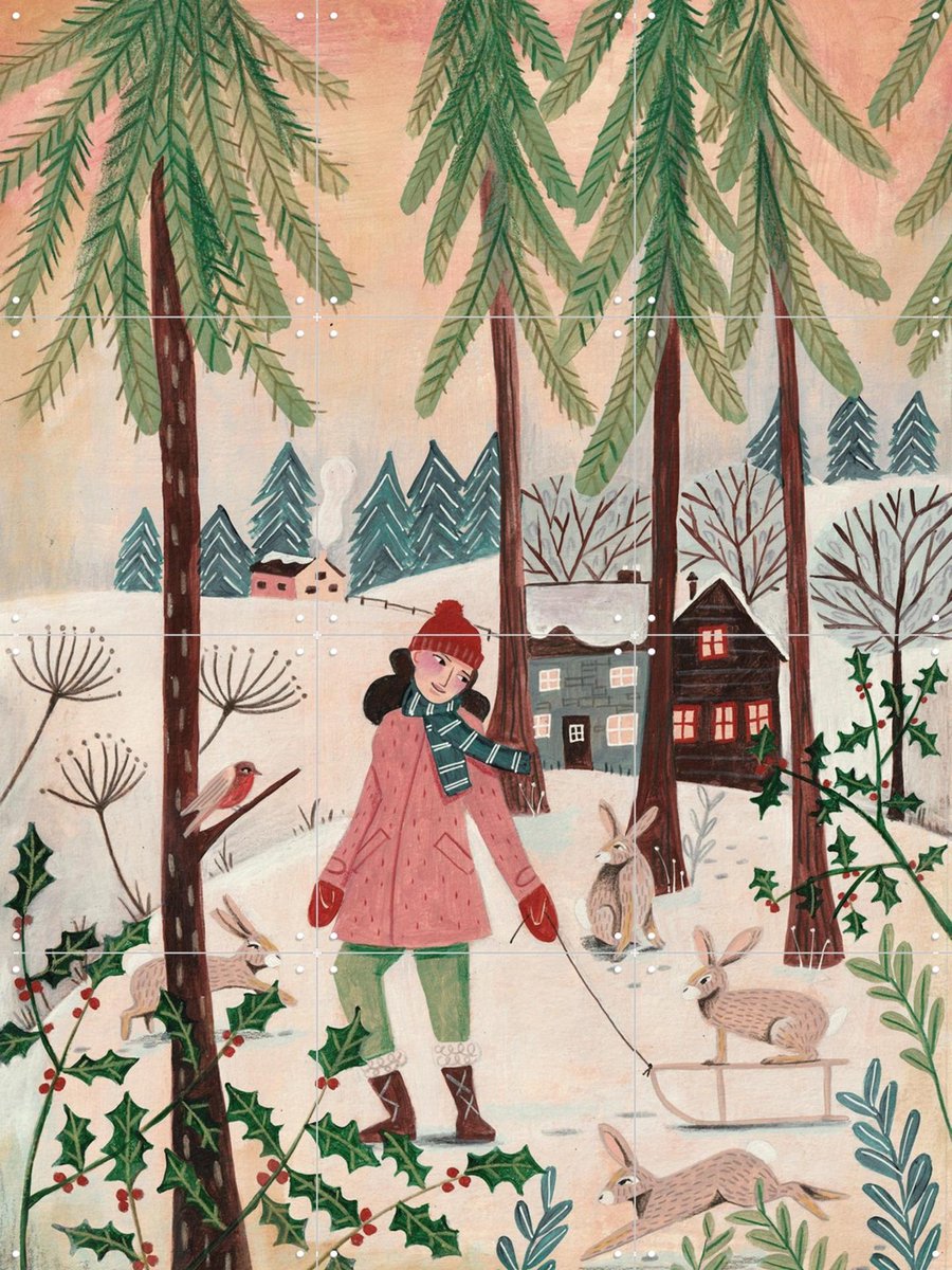 IXXI Walking in the snow, Caroline Bonne Müller & Various - 60 x 80 cm - Gratis ophangtool - Grote wanddecoratie en posters - Kleurrijk, Fantasierijk