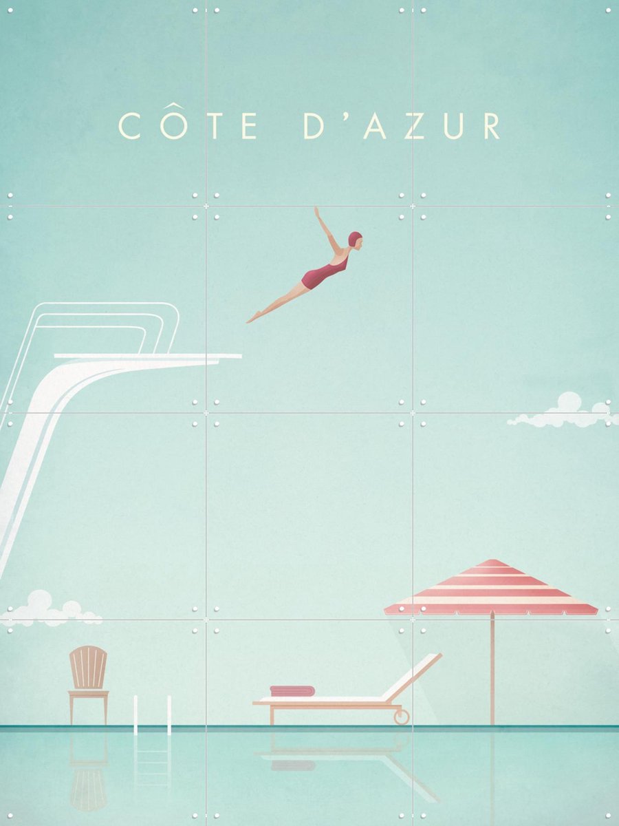 IXXI Cote d'Azur, Henry Rivers - 60 x 80 cm - Gratis ophangtool - Grote wanddecoratie en posters - Geometrische Kunst, Minimalisme, Vintage