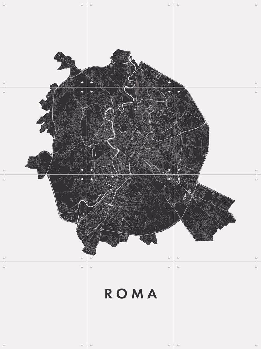 IXXI Roma City Map, Kunst in Kaart - 60 x 80 cm - Gratis ophangtool - Grote wanddecoratie en posters - Grafisch Ontwerp, Technische Tekening
