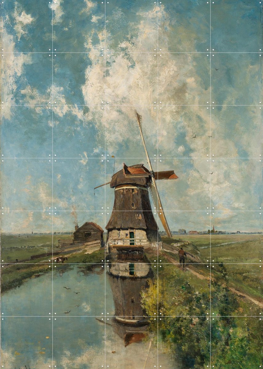 IXXI Een molen aan een poldervaart, c. 1889, P. J. C. Gabriël & Rijksmuseum - 100 x 140 cm - Gratis ophangtool - Grote wanddecoratie en posters -