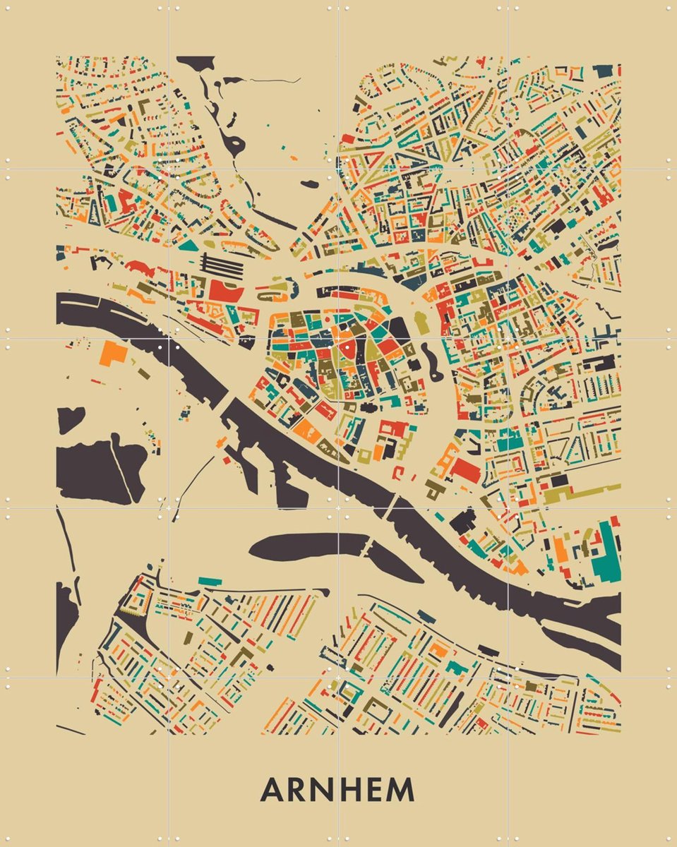 IXXI Arnhem Mosaic Map, Kunst in Kaart - 80 x 100 cm - Gratis ophangtool - Grote wanddecoratie en posters - Kleurrijk, Grafisch Ontwerp, Geometrische