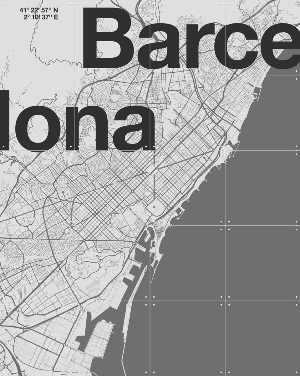IXXI Barcelona Map, Florent Bodart - 80 x 100 cm - Gratis ophangtool - Grote wanddecoratie en posters - Illustraties, Typografie, Digitale Kunst