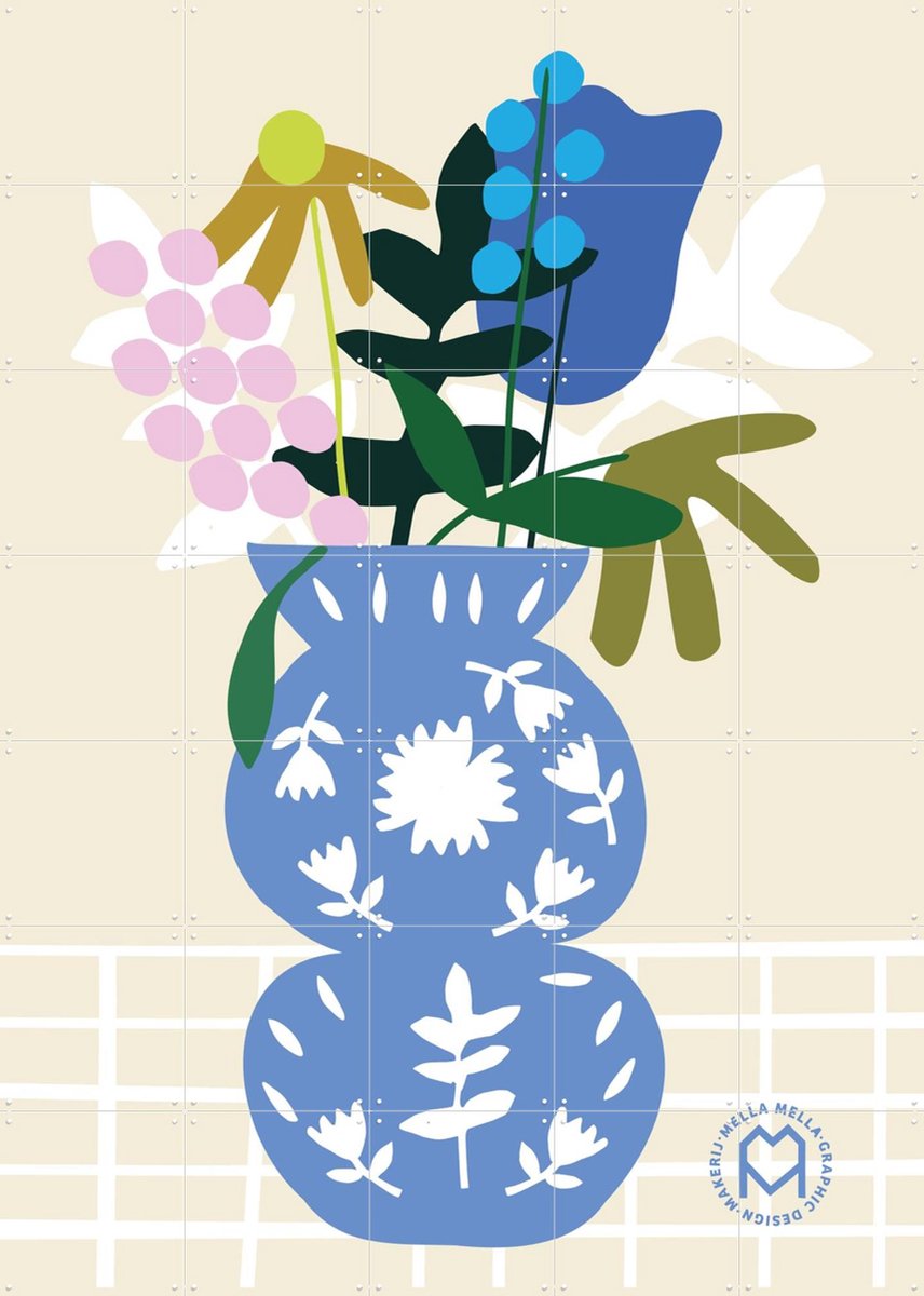 IXXI Wallflower, Mella Mella - 100 x 140 cm - Gratis ophangtool - Grote wanddecoratie en posters - Grafisch Ontwerp, Illustraties, Speels, Woonkamer