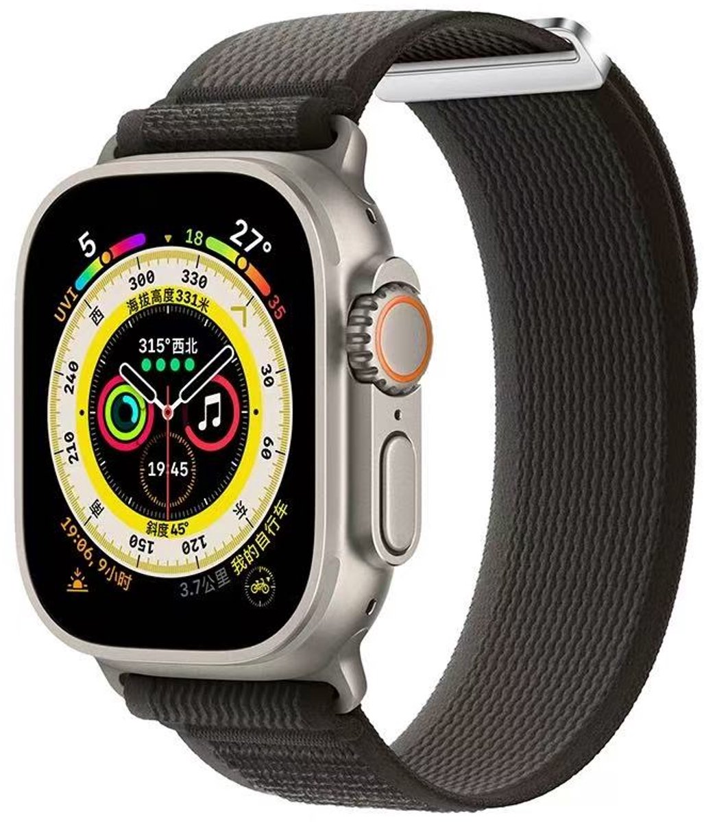 Stravo Trail Loop - Nylon Sportbandje - Zwart/Grijs - Geschikt voor Apple Watch 42mm t/m 49mm