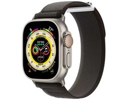 Stravo Trail Loop Nylon Sport bandje - Zachte nylon Smartwatchbandje met klittenbandje - Geschikt voor Apple Watch 46mm (Series 11/10), 45mm (Series 9/8/7), 44mm (Series 6/5/4, SE 3/2/1), 49mm (Ultra 3/2/1) - Zwart/Grijs