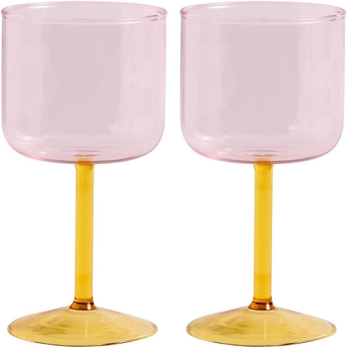 Set van 2 Wijnglazen van Borosilicaatglas in Roze en Geel