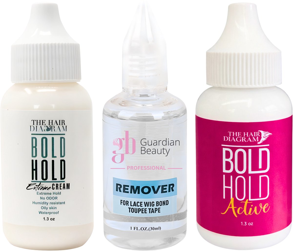 Pruik Lijm & Guardian Beauty Remover Set - Bold Hold - The Hair Diagram - Extreme Creme - Active - 1.3 oz. + GB Remover - Transparant - For Lace Wig Bond and Toupee Tape - 1 stuk - 30ml - Haarextensions