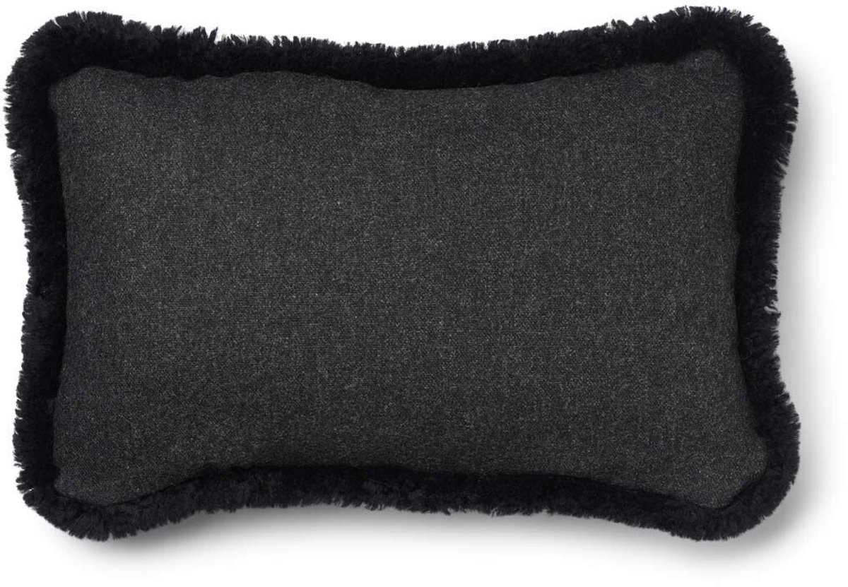 Sheepskin House Kortharig Schapenvacht Kussen - KW rand - 34x52 cm Charcoal/Black