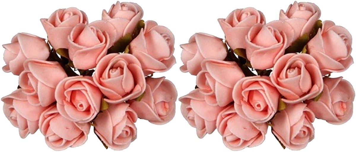 Ideas4seasons Decoratie roosjes foam - 2x - bosje van 12 - lichtroze - Dia 2 cm - hobby/DIY bloemetjes