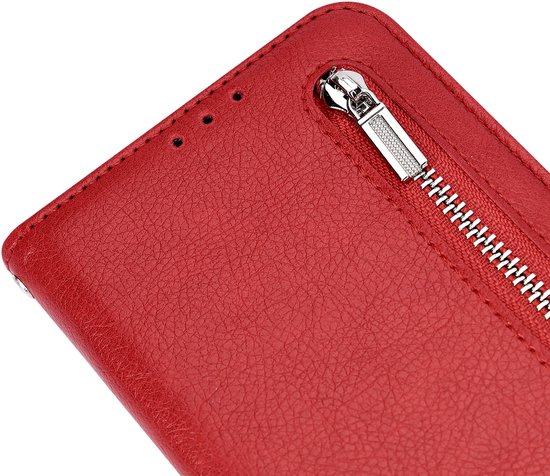 Casemania Étui pour Samsung Galaxy S24 Ultra - Rouge - Étui portefeuille de Luxe en simili cuir avec fermeture éclair