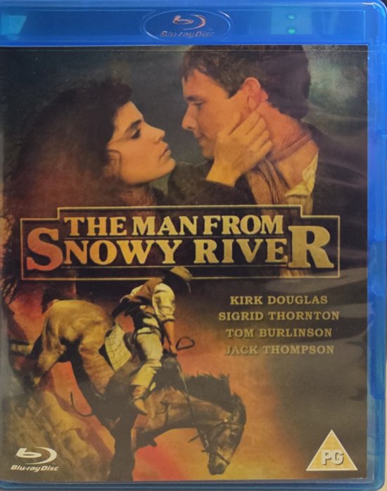 Blu-ray hoes van "The Man from Snowy River" met Kirk Douglas en Sigrid Thornton. Een cowboy te paard in de bergen.