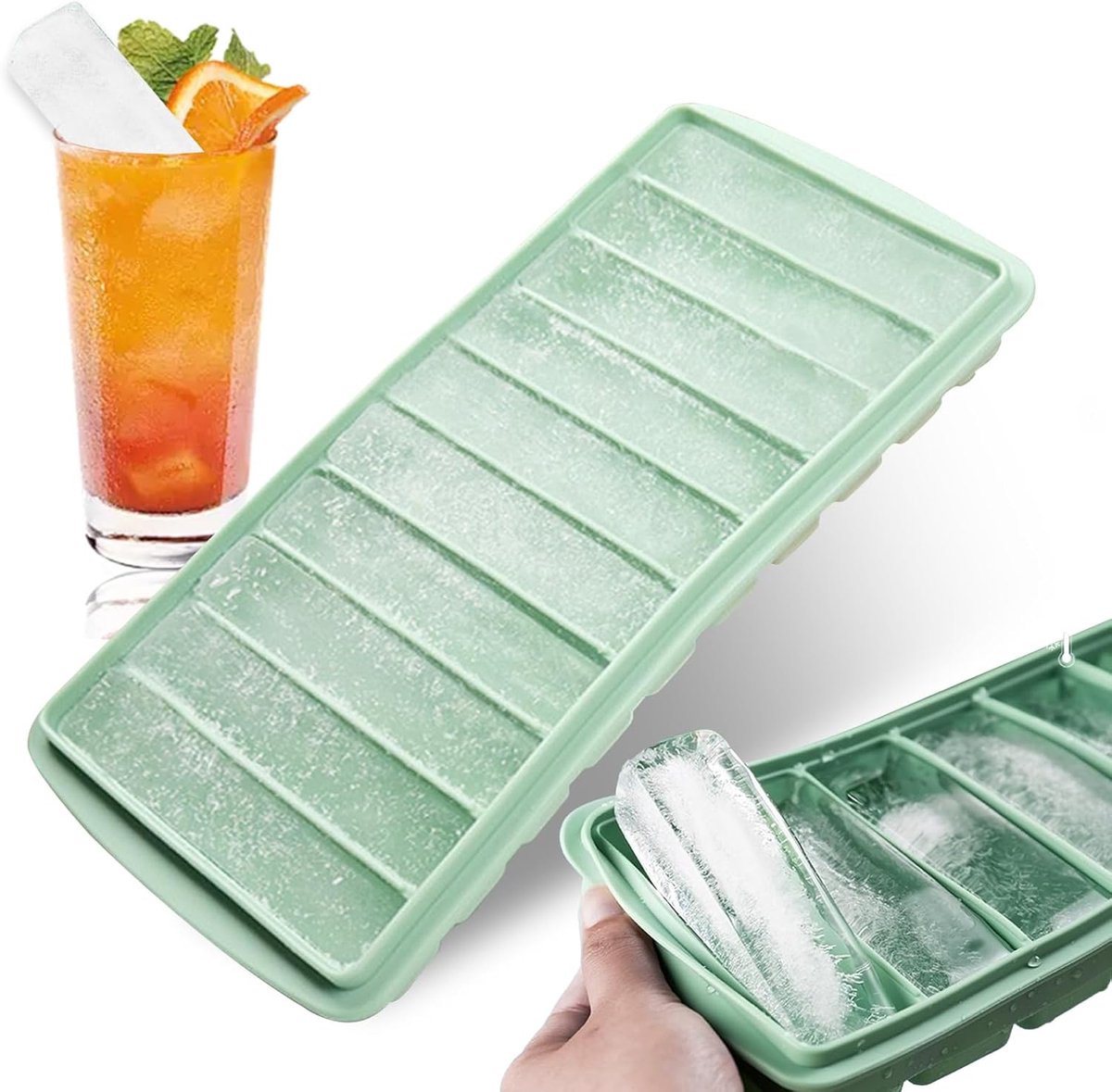 Siliconen ijsblokjesvorm - langwerpige ijsvorm - ijsblokjes tray - 10 vakken - 40 ml - groen