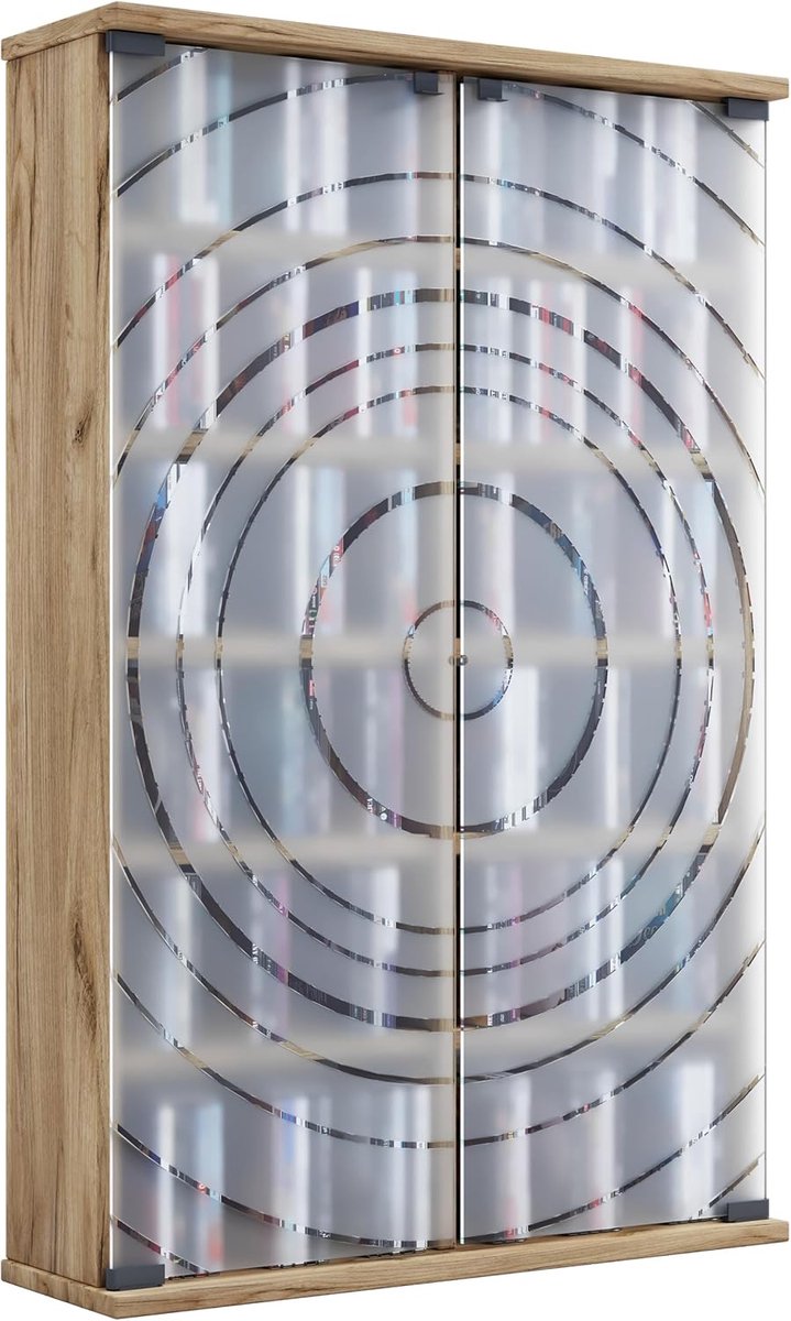 CD DVD Opbergkast - Media Meubel - Media Opbergen - Met Glazen Deur - 60x92x18 cm - Honing Eik