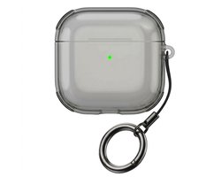 Grijs transparant hoesje voor oordopjes met sleutelring – schokbestendige beschermhoes geschikt voor AirPods 4