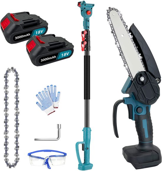18V 6'' Kettingzaag Set met Verlengstang – Incl. 2×18V 3.0Ah Accu’s