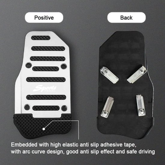 Antislip Pedaal Covers - Sport Pedaal Sets - Handmatige Versnellingsbak - Aluminium Rubber Grip - 3 Delige Set - Zilver van Merkloos — afbeelding 3