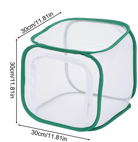 Vlinderkweekkooi - Grote opvouwbare vlinderkooi, insectenkooi - Groen - 30x30x30cm - Opvouwbare insectenkooi - Transparante insectenkooi - Geschikt voor balkons, vensterbanken en kassen voor groenten en fruit van Merkloos	 — afbeelding 2
