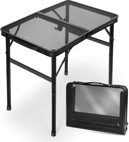 Opvouwbare kampeertafel 60×40 cm, kleine opvouwbare barbecue-tafel, 2 hoogte-instellingen, picknicktafel met metalen rooster voor binnen en buiten, keuken — afbeelding 5