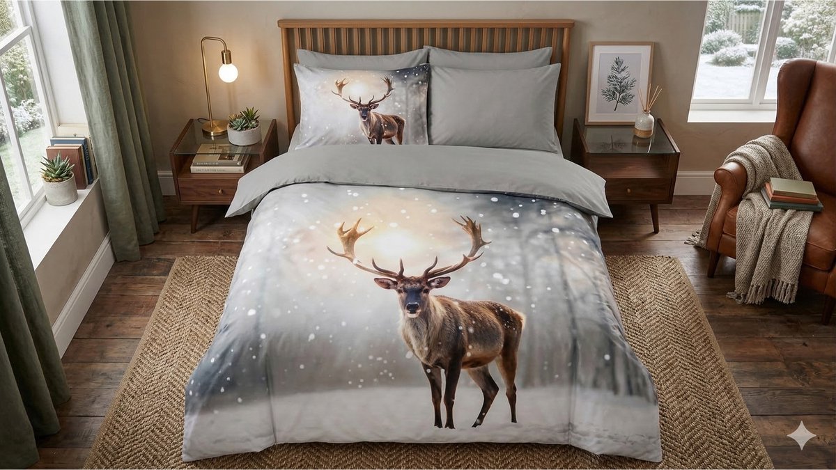 Pure dekbedovertrek hert in de sneeuw - 2 persoons 200x200/220 cm - Grijs - Microvezel