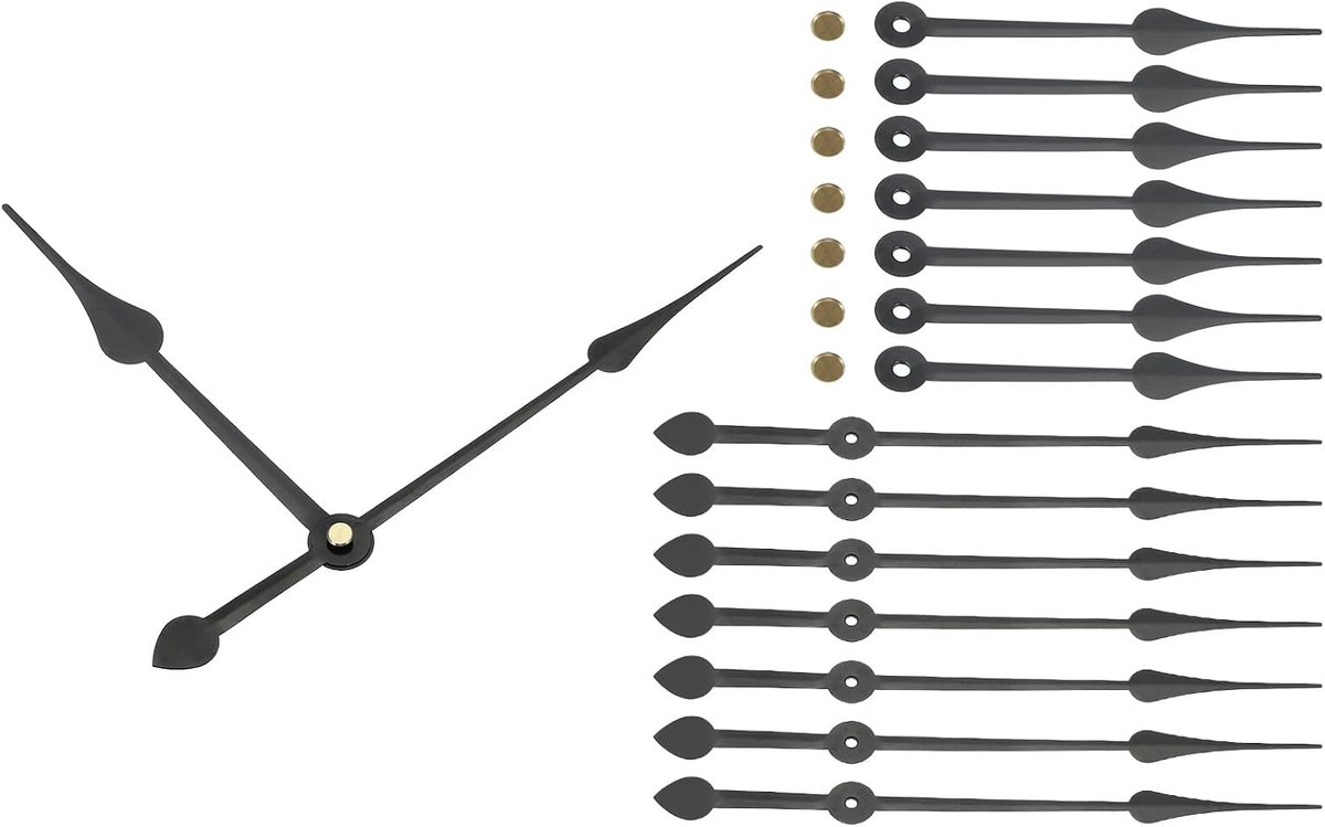 Klok Wijzer Set - Reparatiedelen - Klok Maken - 8 Delige Set - Aluminium - Zwart