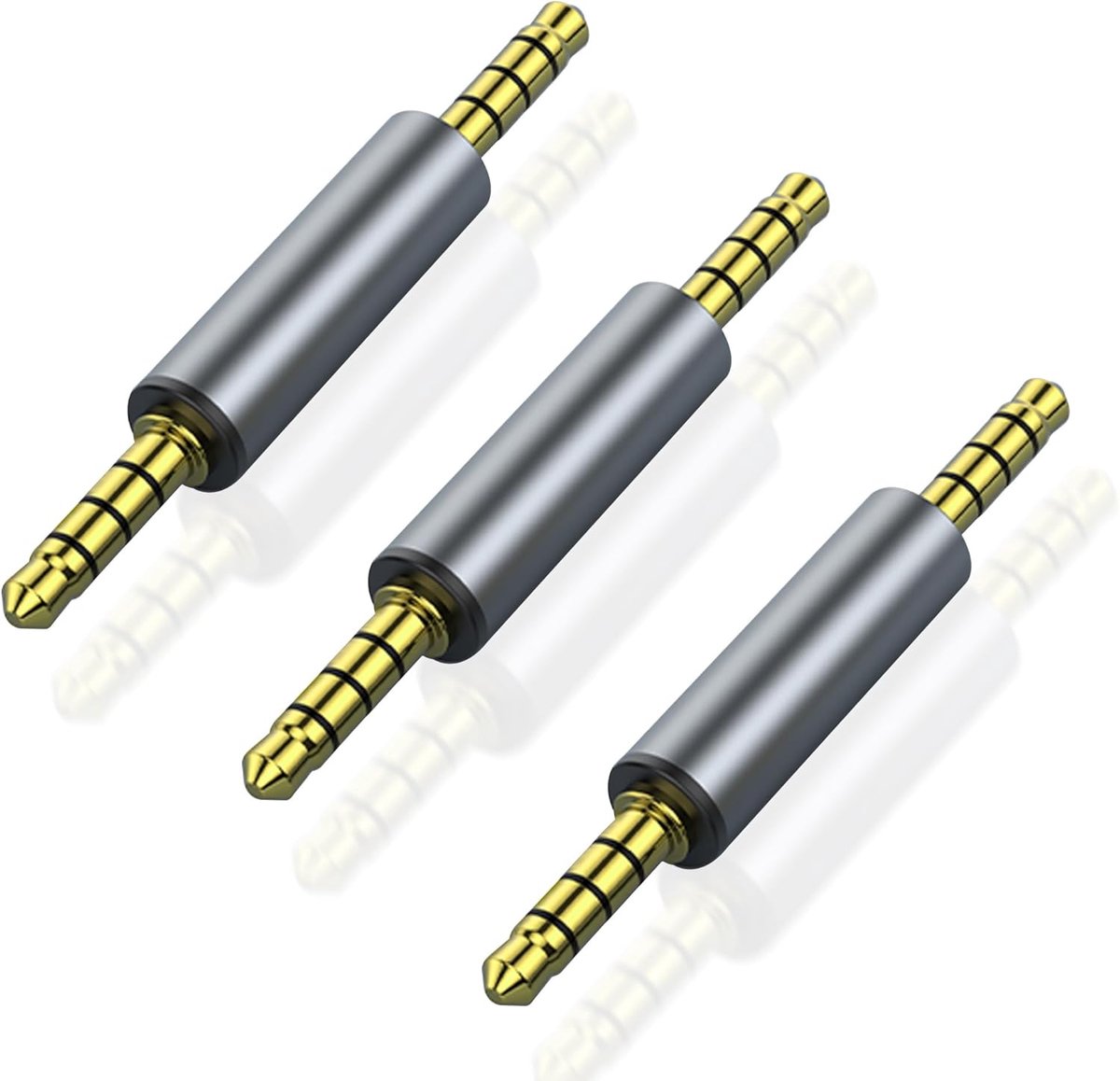 Stereo Jack Adapter - 3.5mm Koppeling - Mobiele Audio - Vergulde Connectoren - 3 Stuks - Grijs