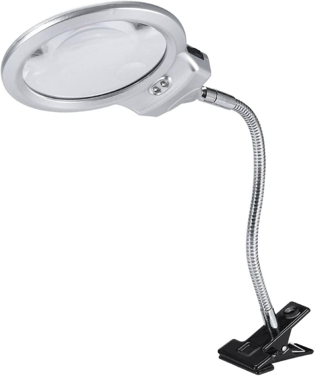 Tafelvergrootglas LED - Vergrootlamp Bureau - Lezen Hobby Reparatie - Verstelbare Flexibele Arm - Lens 9cm 2.25x - Zilver