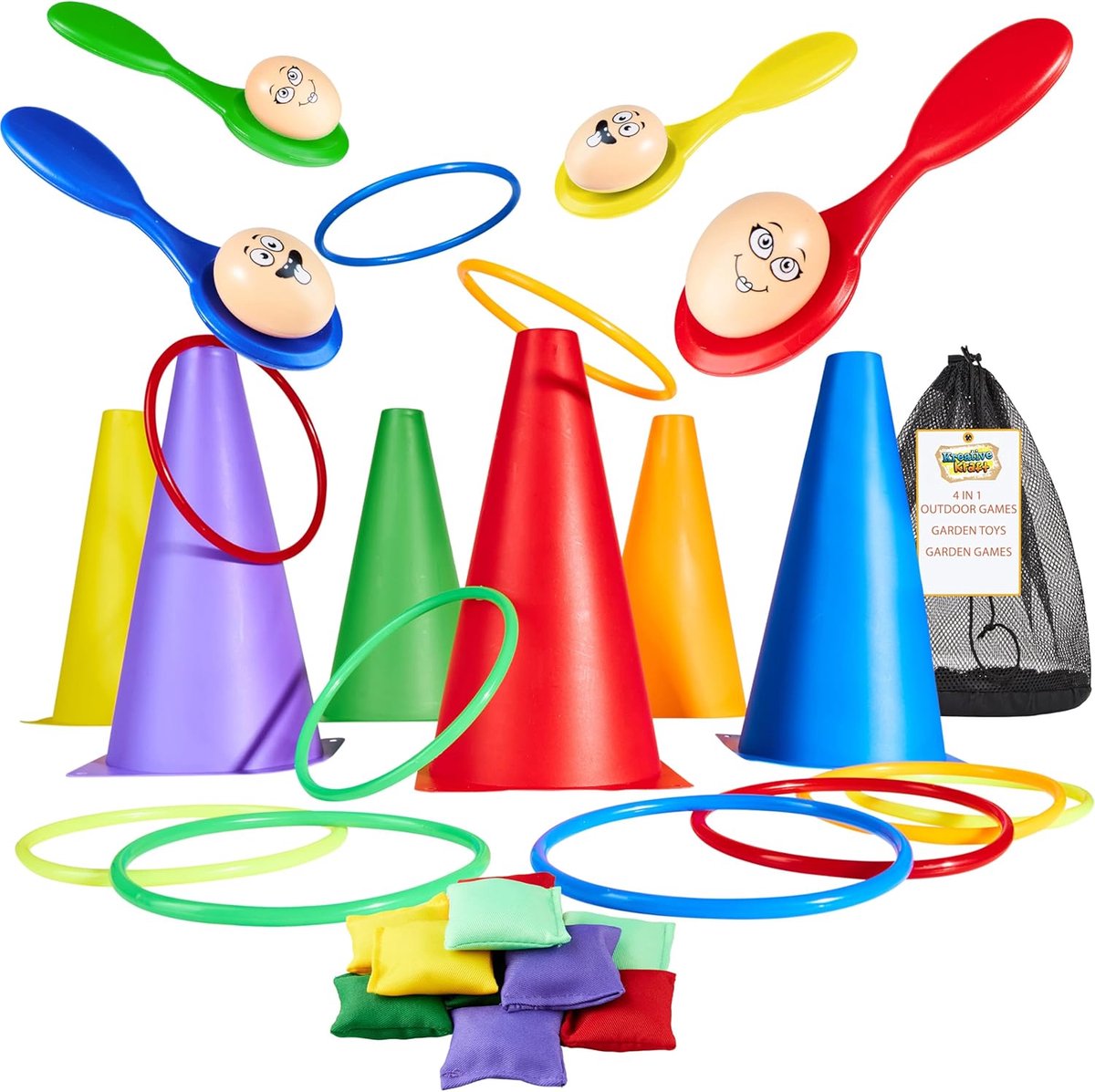 Sportdagpakket Spelletjes - Buitenspelen Kinderen - Feestelijke Activiteiten - 4 in 1 Set - 920g 14x14x23cm - Veelkleurig