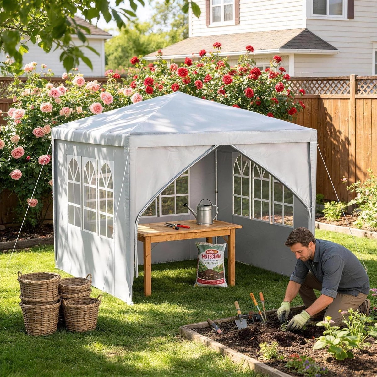 Tuinpaviljoen - Partytent - Feesten en Buiten - Waterdicht en UV-bestendig - 3 x 3 Meter - Grijs