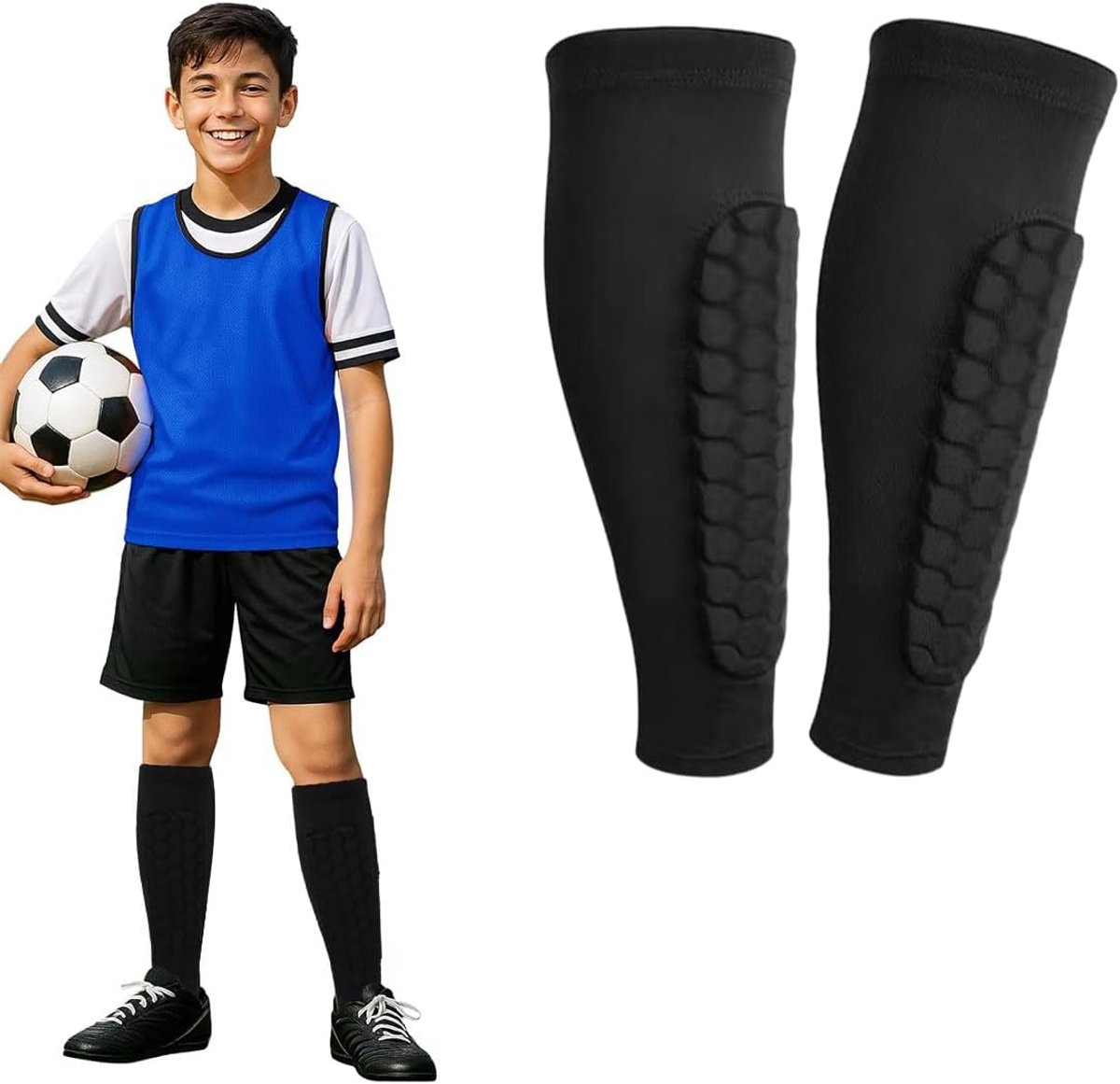 Scheenbeschermers Voetbal - Mini Elastisch - Bescherming Spelers - Ademend Anti-shock - Maat L - Zwart