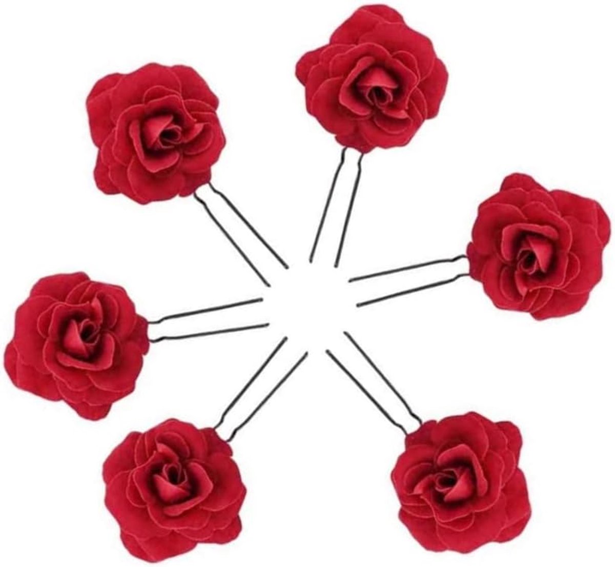 Bloem Haarspelden - Roos Clips - Feestelijk Kapsel - Handgemaakt Ontwerp - 6 Stuks - Rood