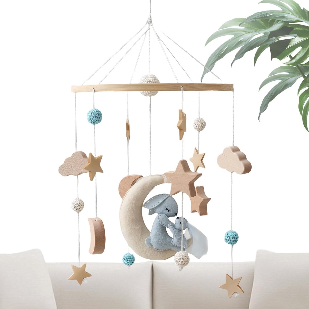 Wiegmobiel Baby - Draaibare Speeltje - Sensorische Ontwikkeling - Houten Vilt Materiaal - 45x23cm