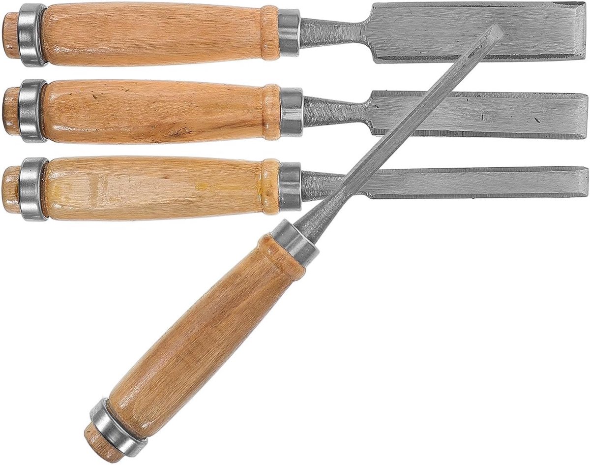Houtbeitel Set - Houtsnijwerk Gereedschap - Precisie Houtbewerking - Ergonomische Houten Handvatten - 4 Delig - Diverse kleuren
