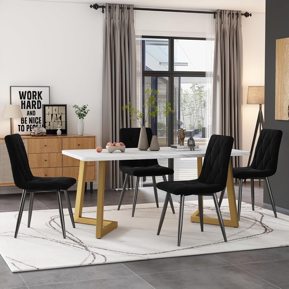 Eetkamerset - Keukentafel met stoelen - Gezellig dineren - Marmerlook tafelblad - 117 x 68