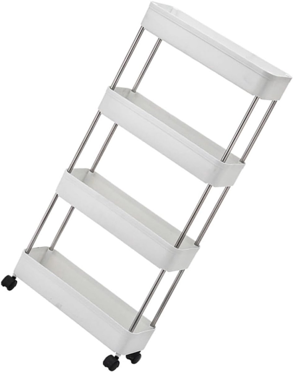 Opbergkar Wielen - Rolcontainer Plank - Ruimte Nizen - 360 Graden Rotatie - 94cm Hoog - Wit