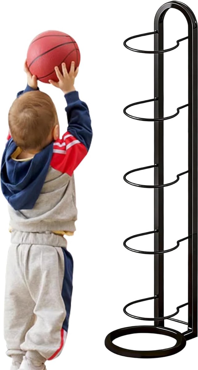 Opbergrek Voor Ballen - Sportbal Organizer - Sportmateriaal Opbergen - Robuust Koolstofstaal - 5 Lagen Verticale Opslag