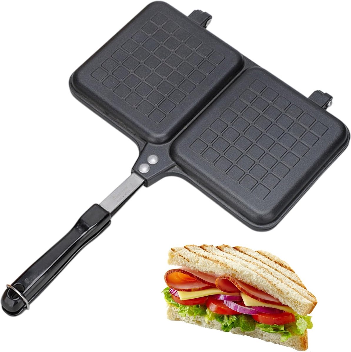 Sandwich Broodrooster - Tosti Maker - Barbecue Camping - Antiaanbaklaag - 36 x 25 cm - Zwart