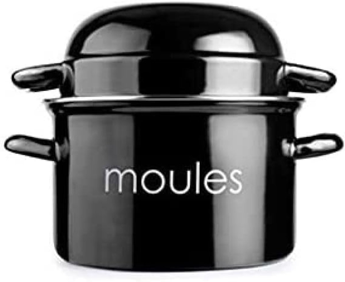 Mosselpan Zwart - Schelpjespan Kookpan - Vis Koken - Geschikt voor Inductie - 18 cm - Zwart