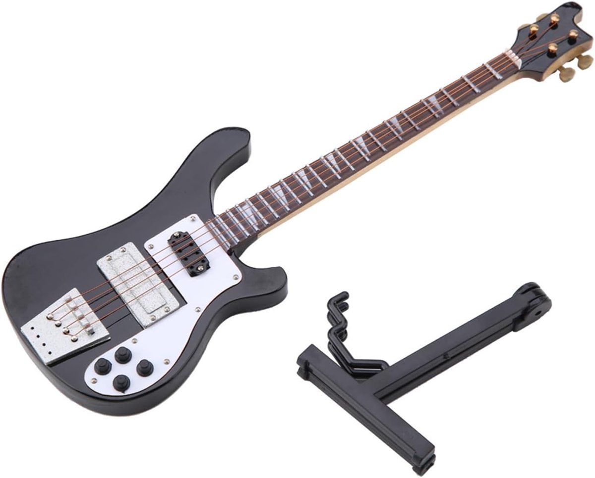 Miniatuur Basgitaar Model - Mini Replica - Decoratie Muziekruimte - Handgemaakt Ambachtelijk Werk - 20 x 6 x 1 cm