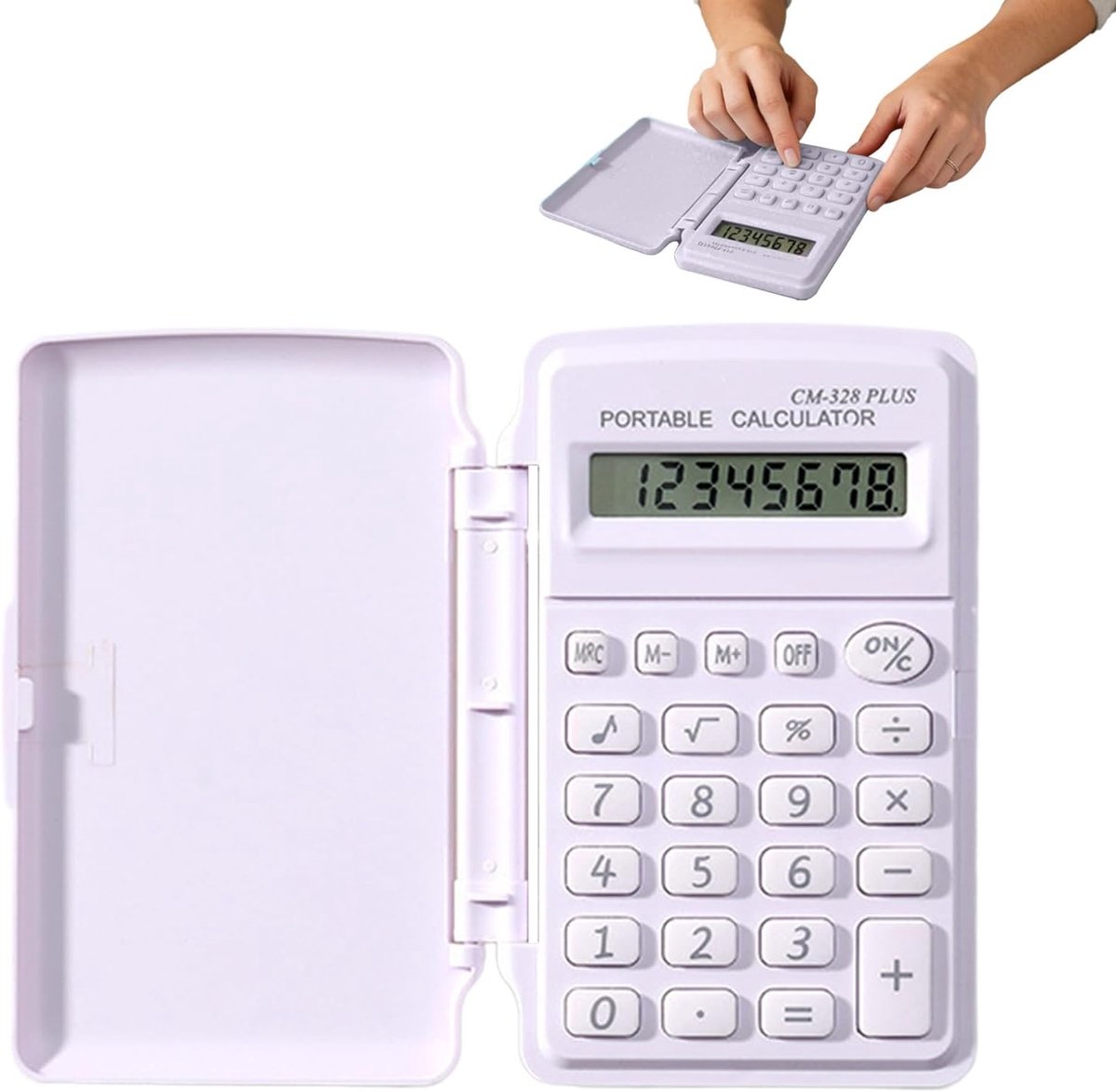Mini Rekenmachine - Draagbare Calculator - School Kantoor Examens - Met Beschermend Deksel - 10 x 6 cm