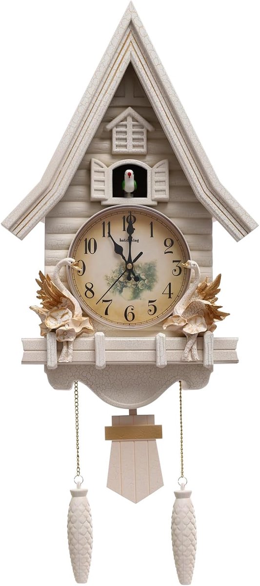 Koekoeksklok - Wandklok Slinger - Woondecoratie - Instelbaar Volume - 325 x 69 cm - Wit