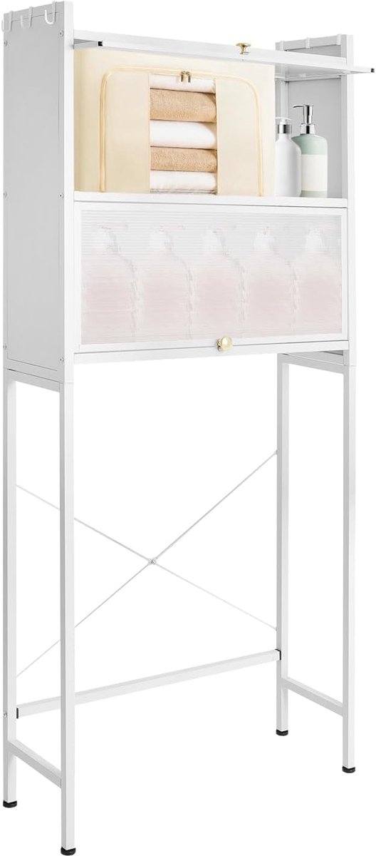 Wasmachinekast - Badkamerrek - Ruimte Besparen - Met Haken - 70x25x167cm - Wit