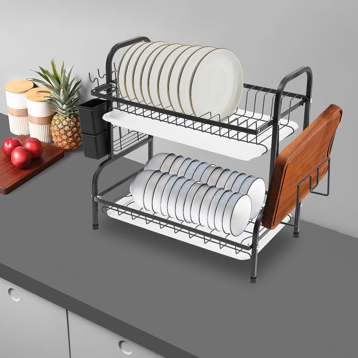 Afdruiprek Keuken - Vaatrek Droogrek - Keuken Organiseren - Met Afvoerslang - 42x23x39cm - Zwart