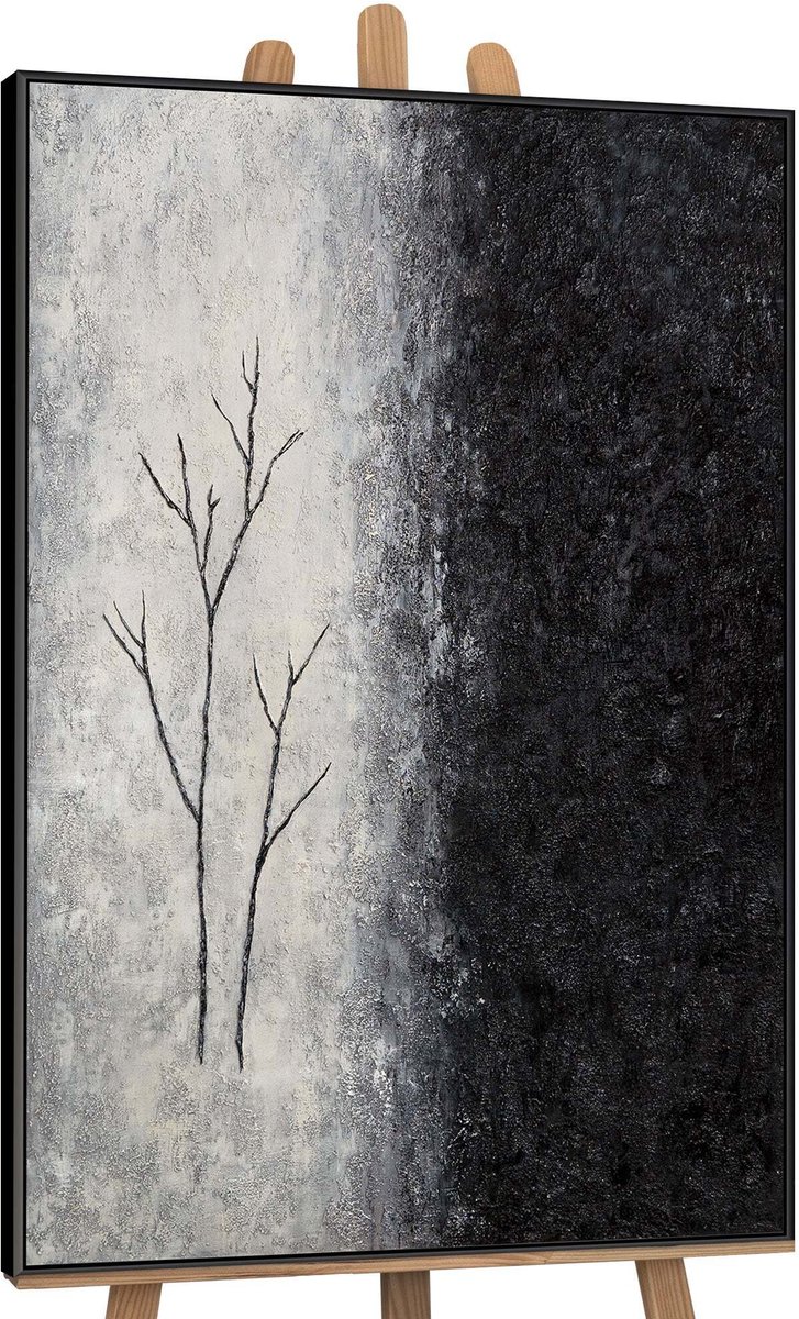 YS Canvas schilderij handgeschilderd breath of winter abstract – YS-Art Gallery – Luxe wanddecoratie voor woonkamer – Modern schilderij voor slaapkamer en hal Black