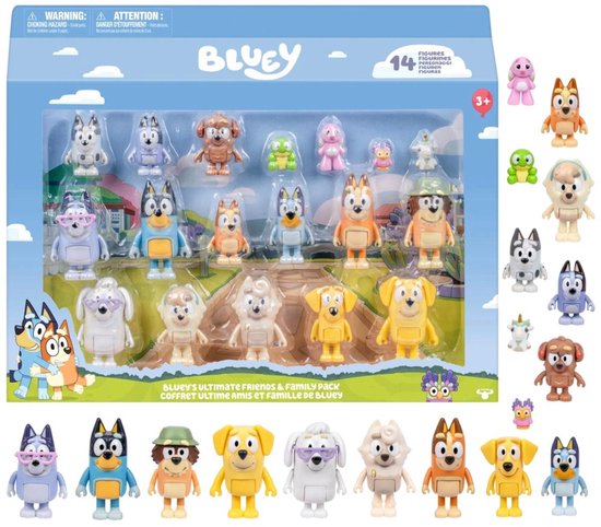 Bluey Jouet - Ensemble de Jeu Amis et Famille - 14 Figurines de Jeu et 4 Accessoires - À partir de 3 ans - Figurines - Petits Personnages