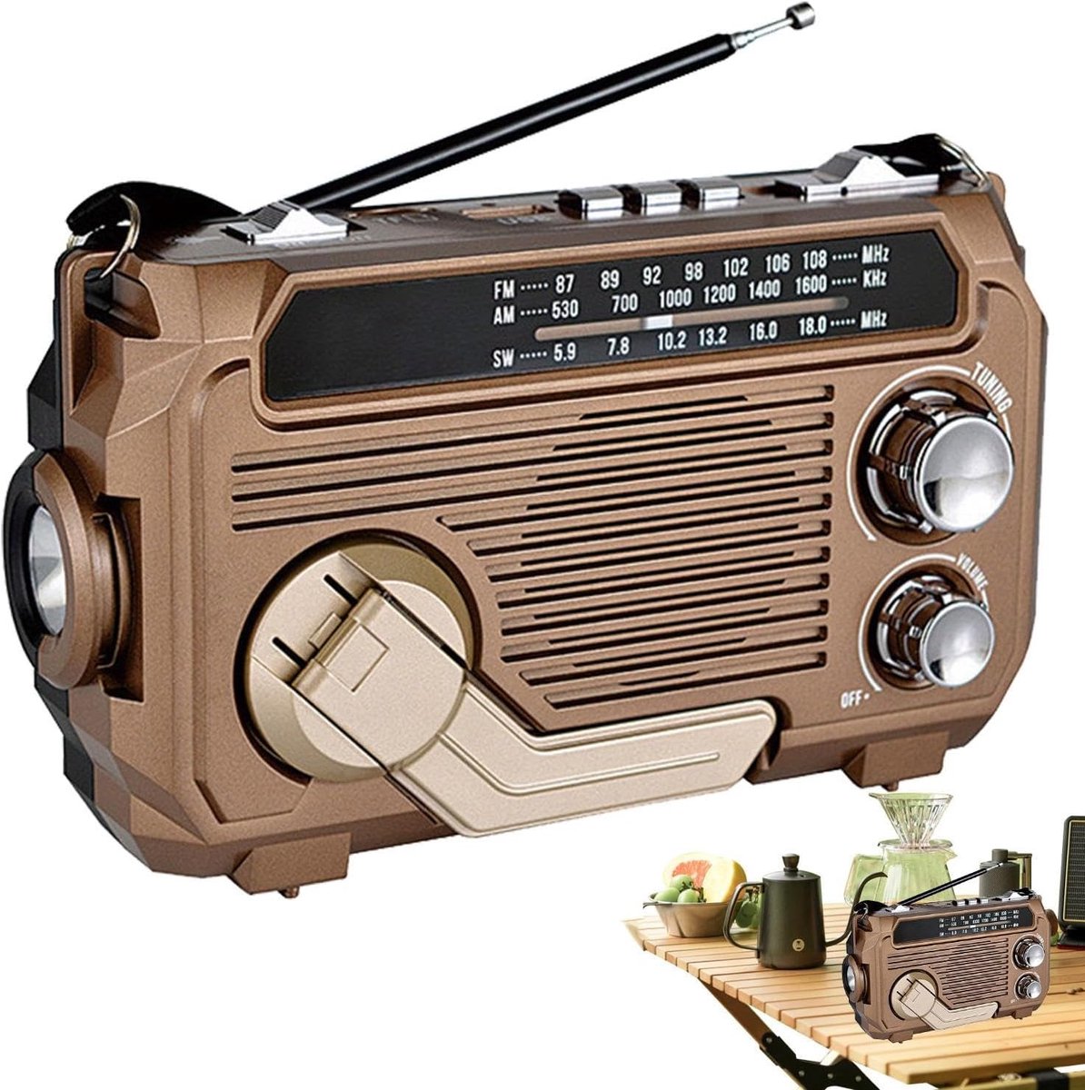 Draagbare Radio - Weer Apparaat - Outdoor Avontuur - Meerdere Laadopties - 18 x 10 x 6.5 cm - Zwart