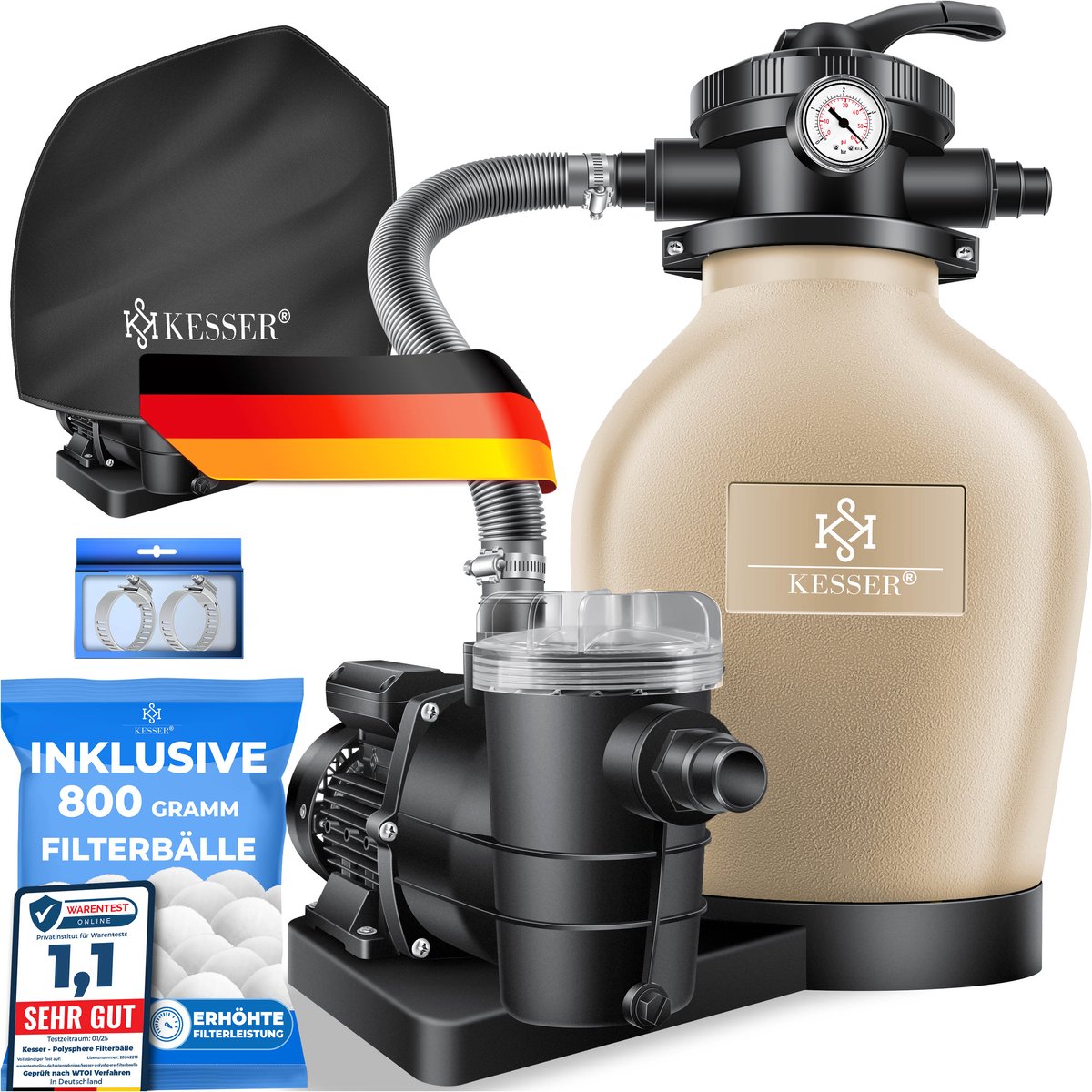 KESSER® Zandfilterpomp Inclusief 800g Filterballen - Zwembadpomp 10.200 L/u Zwembad Filter Set