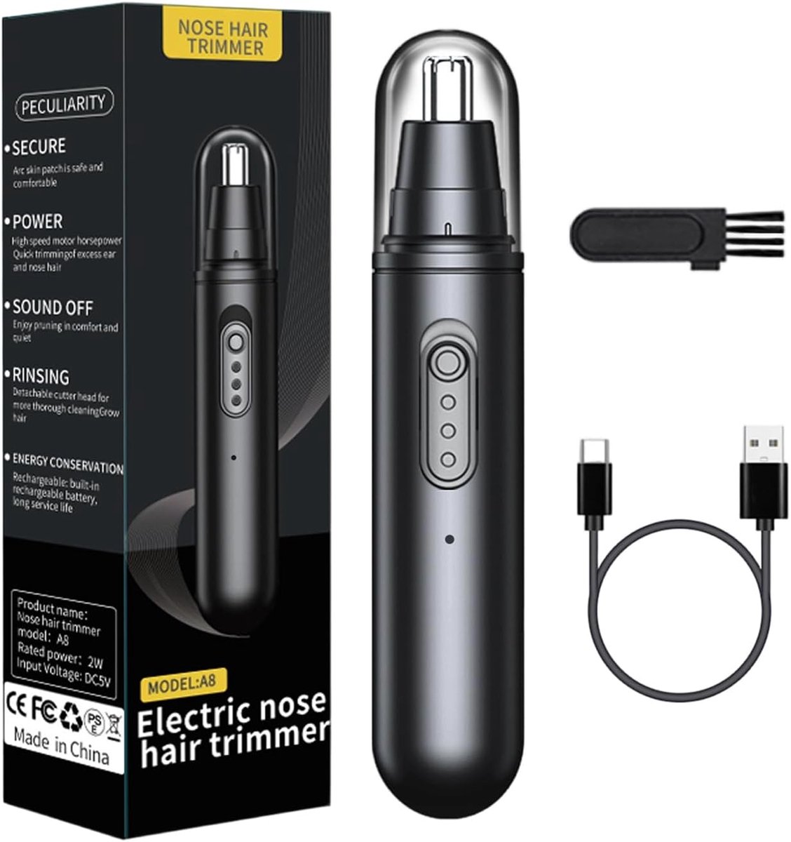 Neustrimmer - Neusknipper Verzorgingsapparaat - Dagelijkse Verzorging - USB Oplaadbaar - 152 x 45 x 3 cm - Zwart
