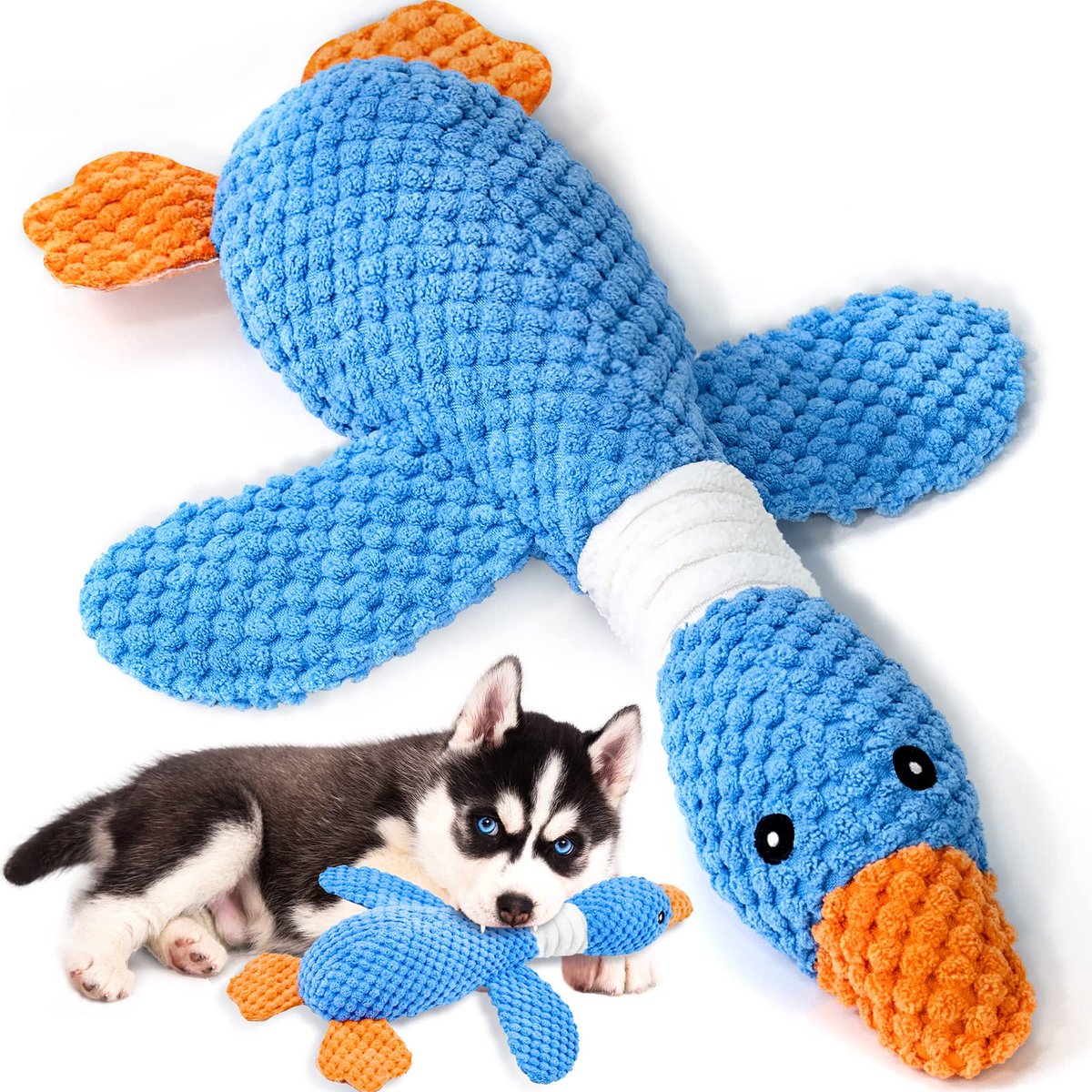 Kraftverdia Honden Speelgoed – Pluche Gans 30×15x5 cm – Zacht Duurzaam & Interactief – Stevig Piepend Kauwspeeltje voor Honden – Geschikt voor Puppy’s en Kleine Honden – Blauw